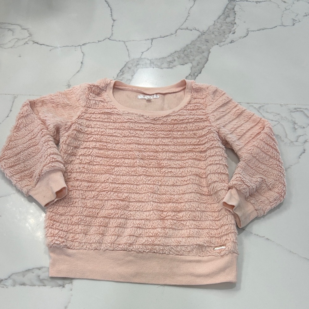 Tahari Girl Size 7 Pink Fuzzy Textured Long Sleeve Crewneck Pullover Sweater